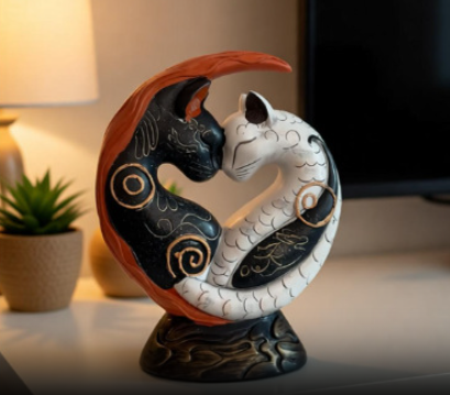 跨境新款Black and white cat yin yang art desk desk树脂工艺品