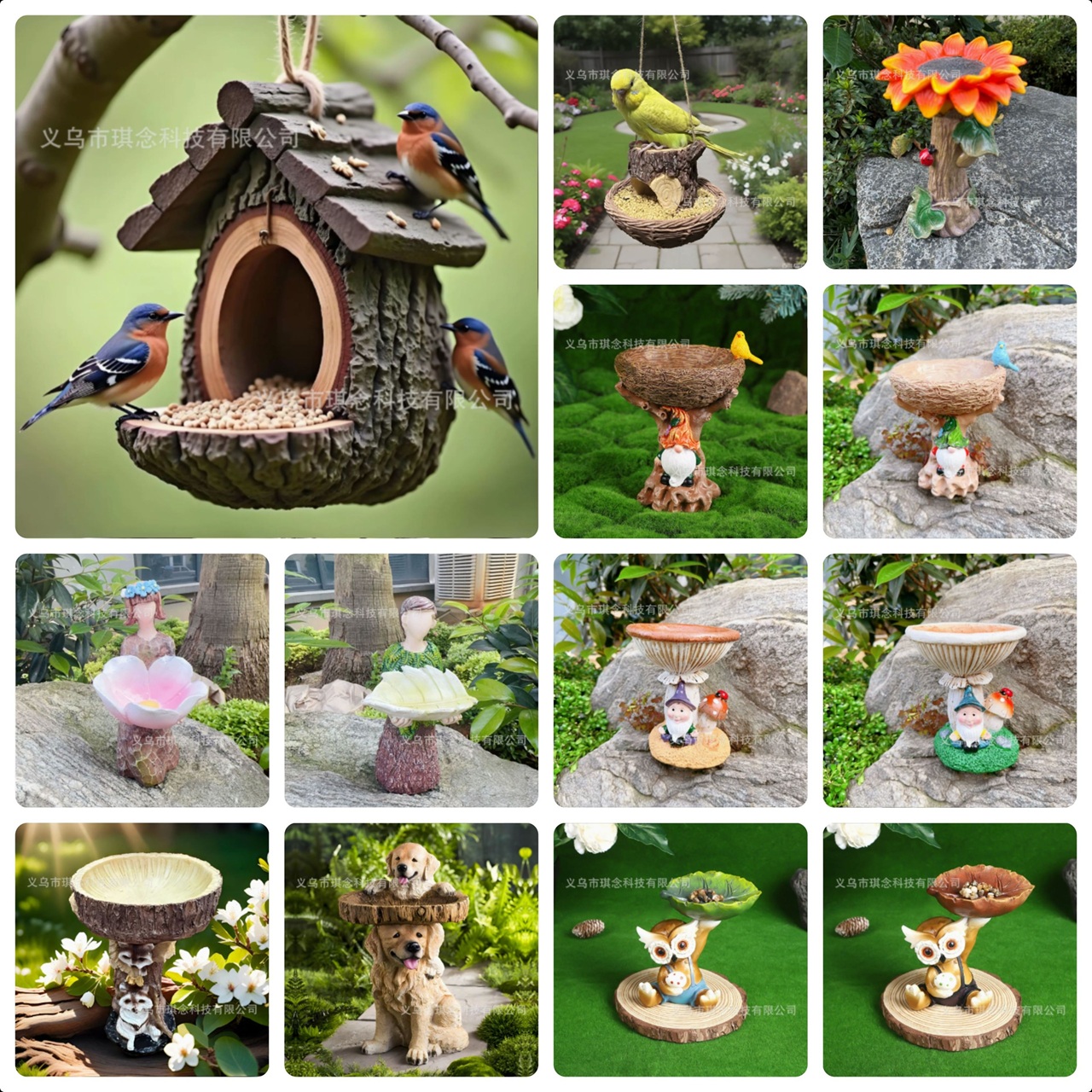 跨境树桩鸟窝鸟巢野鸟喂鸟器树脂工艺品花园庭院雕像装饰雕像装饰